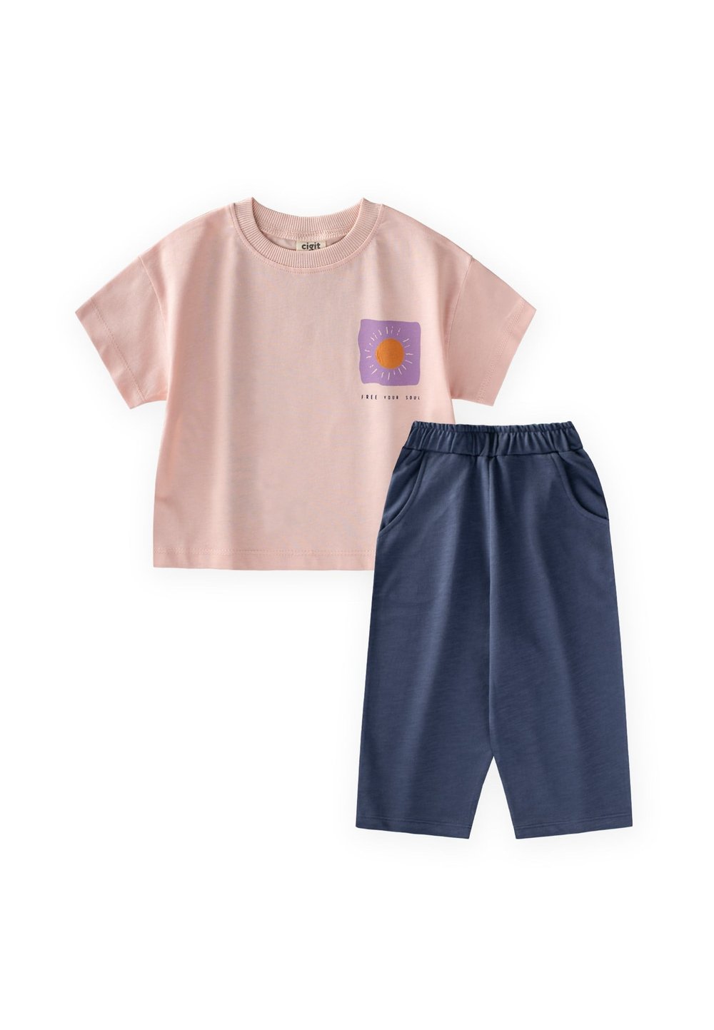 Yüksek Bel Pantolonlu Takım 2-10 Yaş Pudra Pembe