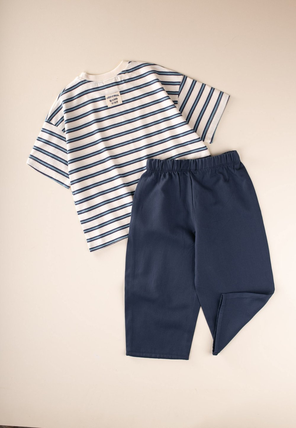 Oversize T-Shirt  Geniş Kesim Pantolon Takım 2-10 Yaş Lacivert Çizgili