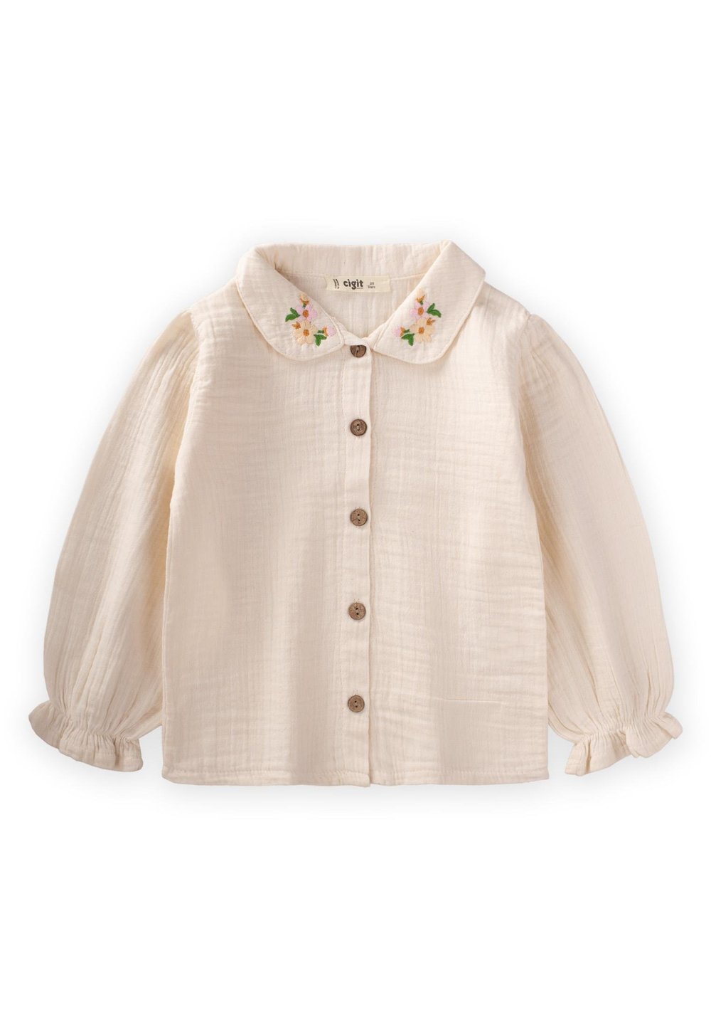 Nakışlı Organik Müslin Gömlek 2-8 Yaş Naturel