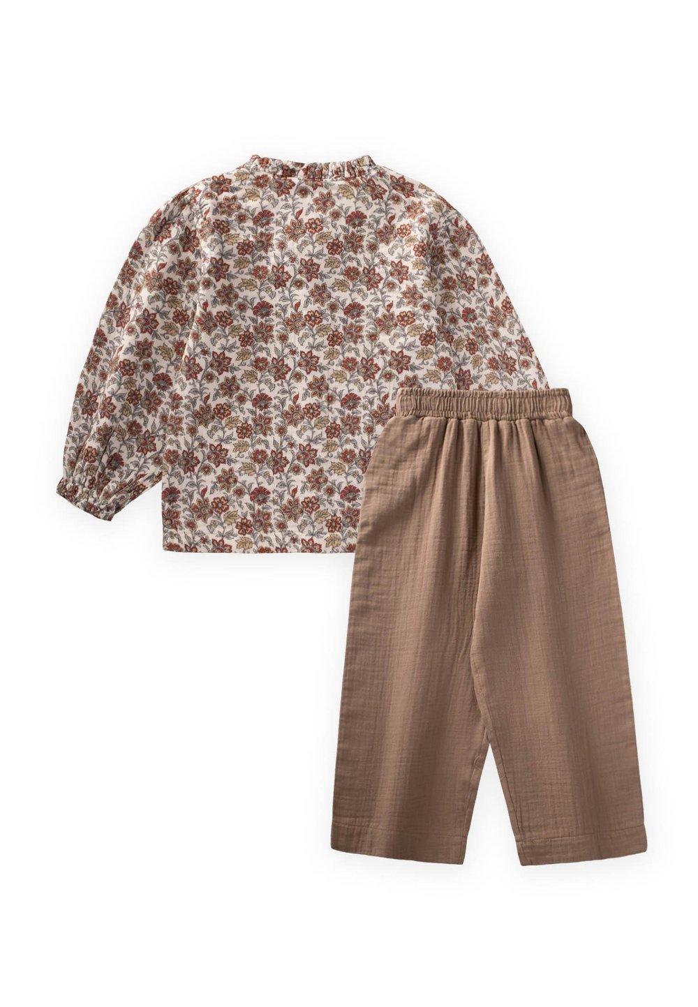 Desenli Gömlekli Müslin Takım 4-12 Yaş Ekru