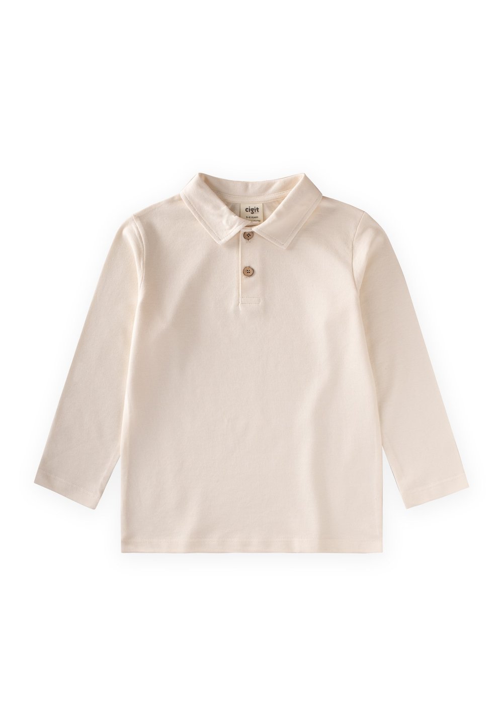 Polo Yaka Uzun Kollu T-Shirt 5-12 Yaş EKRU