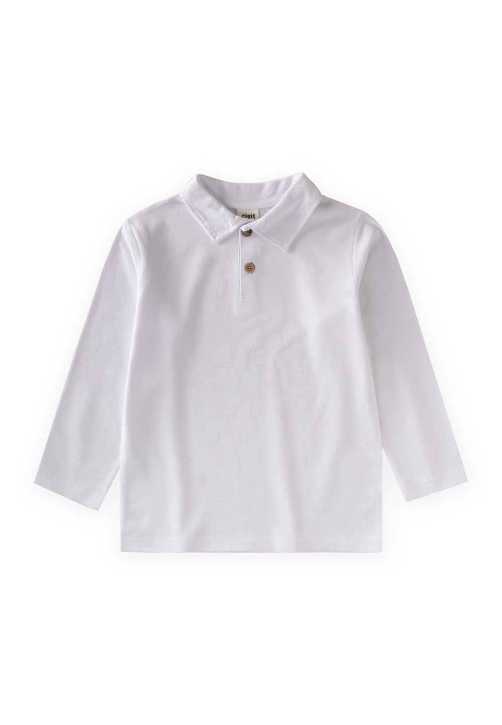 Polo Yaka Uzun Kollu T-Shirt 5-12 Yaş KIRIK BEYAZ