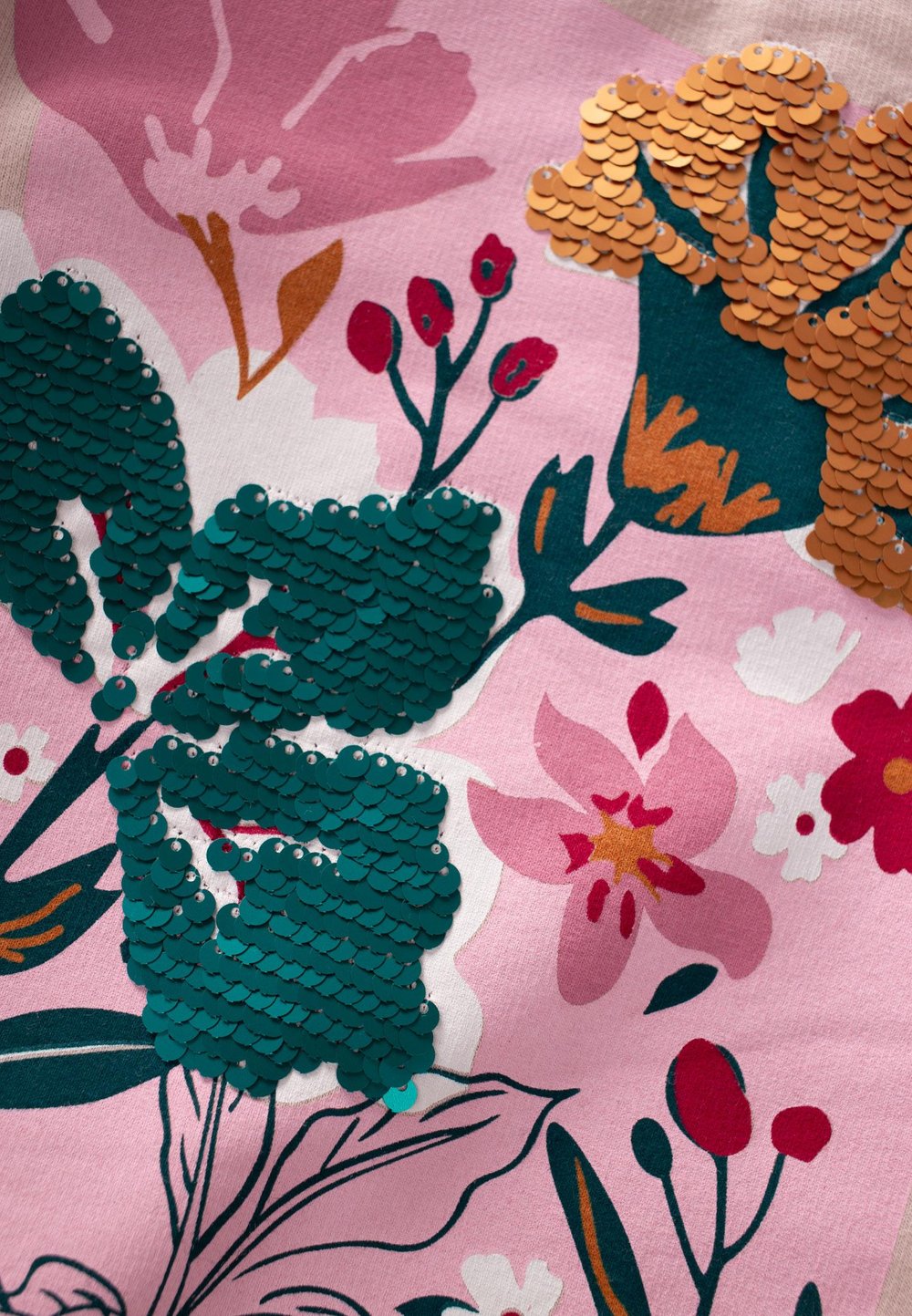 Çiçek Basdkılı Pullu Sweatshırt 1-6 Yaş PUDRA