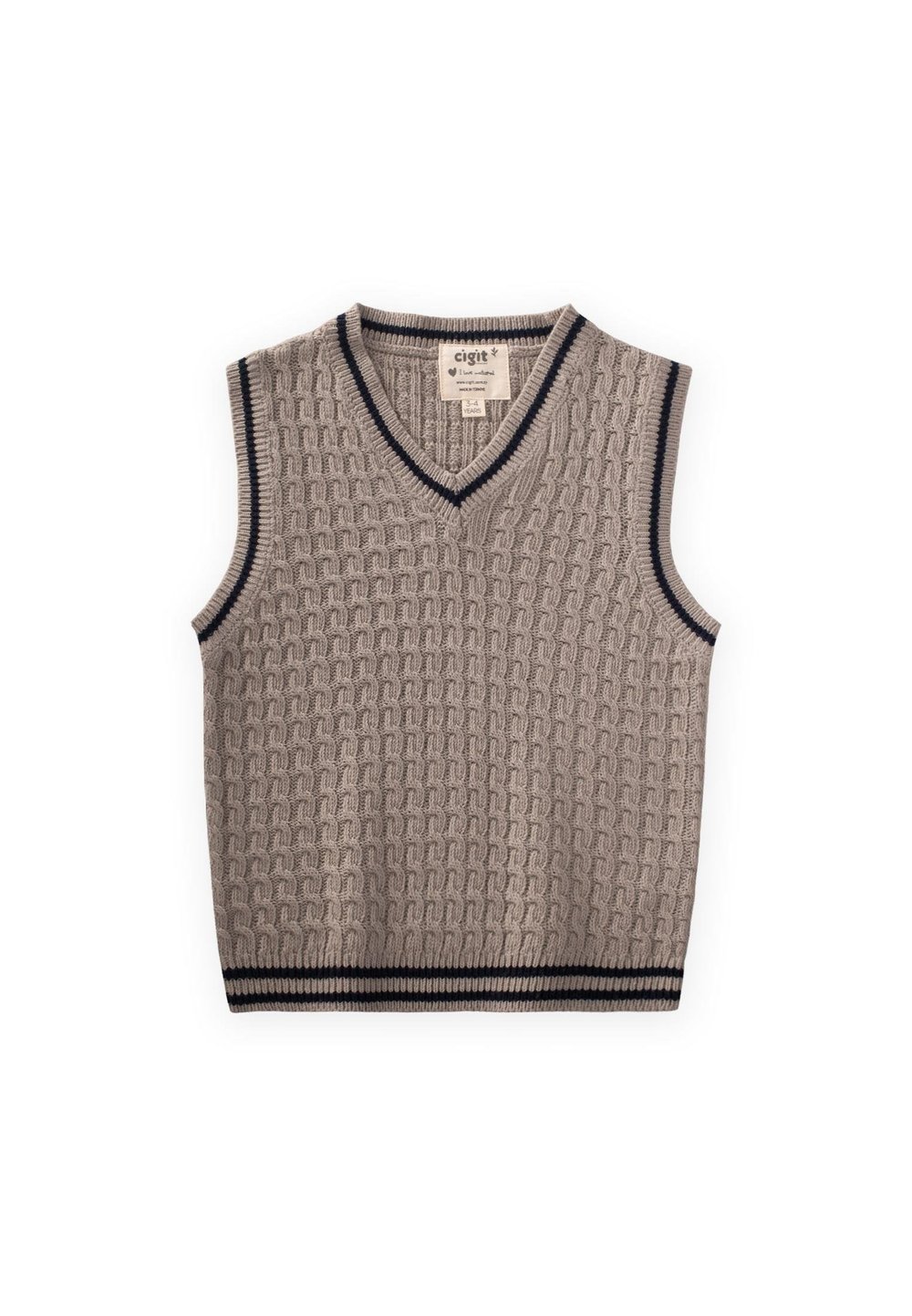 Saş Örgü Triko Süeter 3-9 Yaş Bej