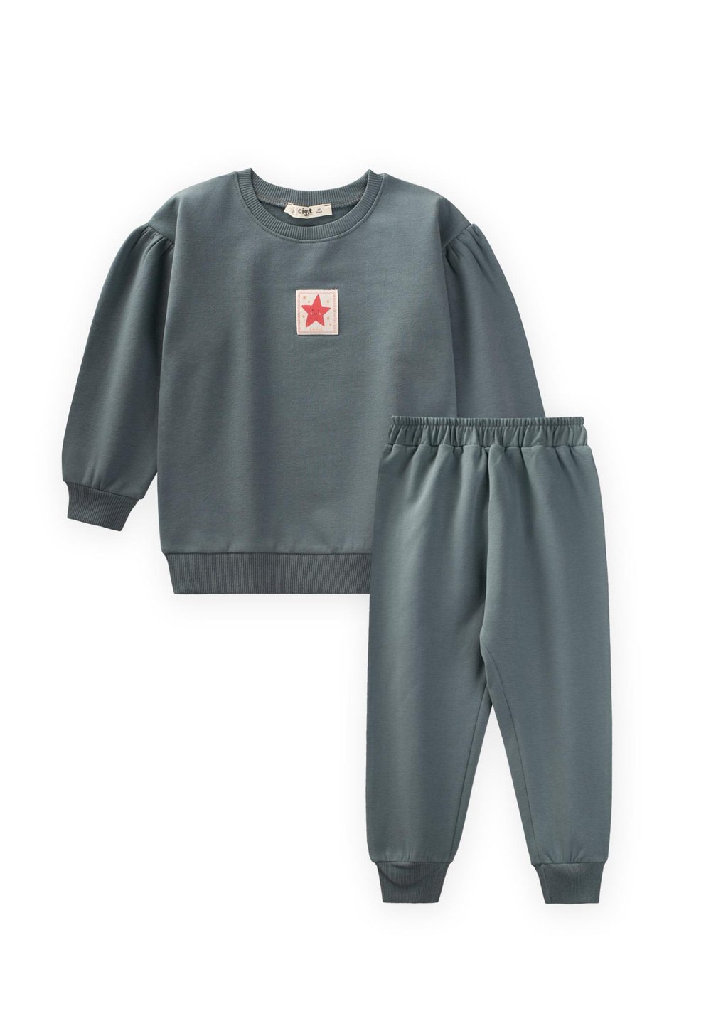 Etiket Detaylı Sweatshirt Takım 1-7 Yaş Çağla Yeşili