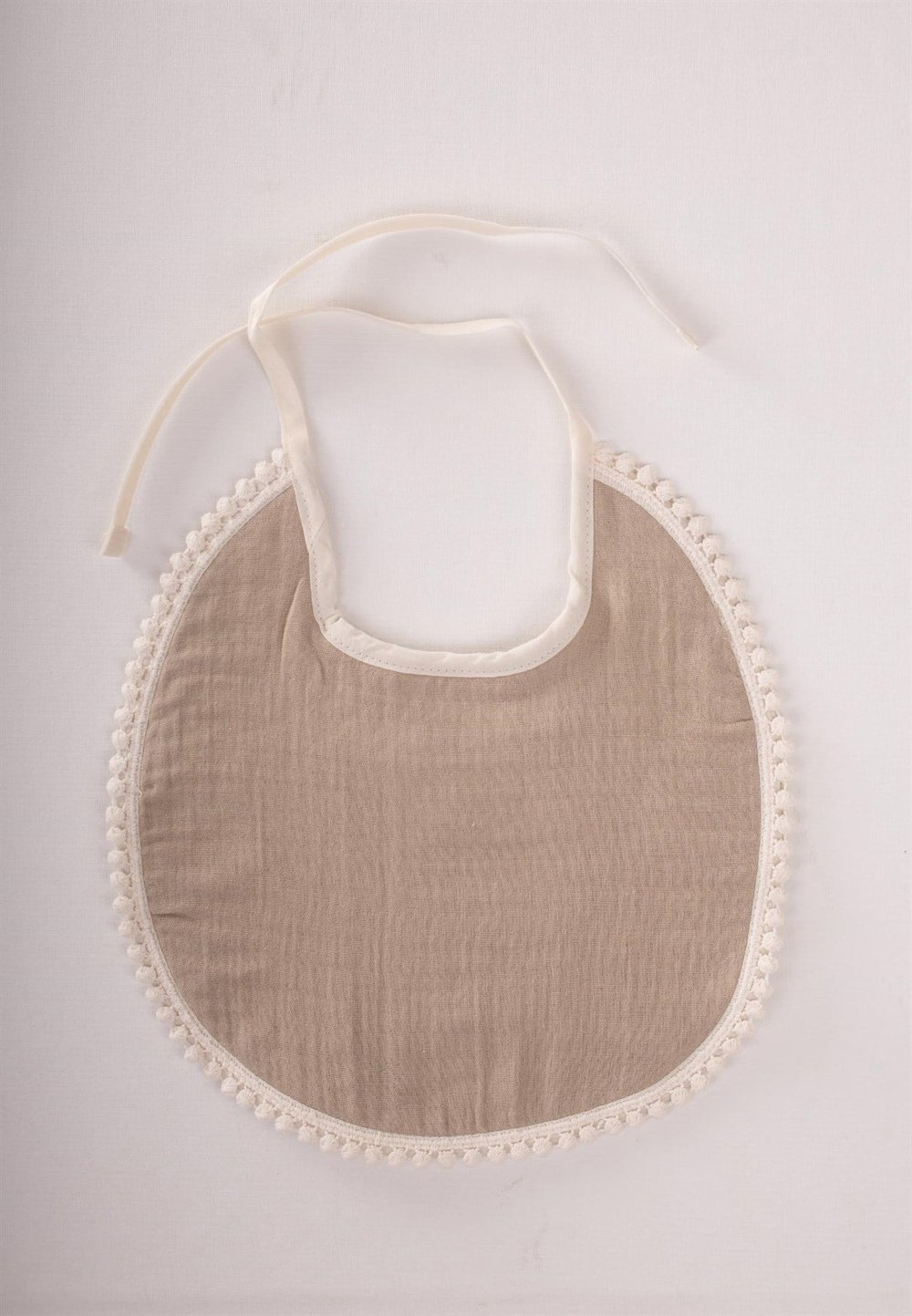 Bağlamalı Ponponlu Müslin Mama Önlüğü 25 cm Vizon