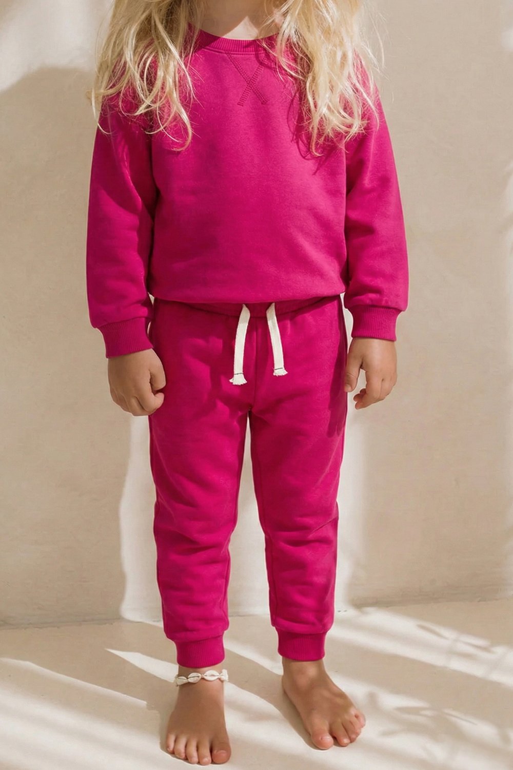 Basic Karyoka Detaylı Sweatshirt Takım 3-8 Yaş Fuşya