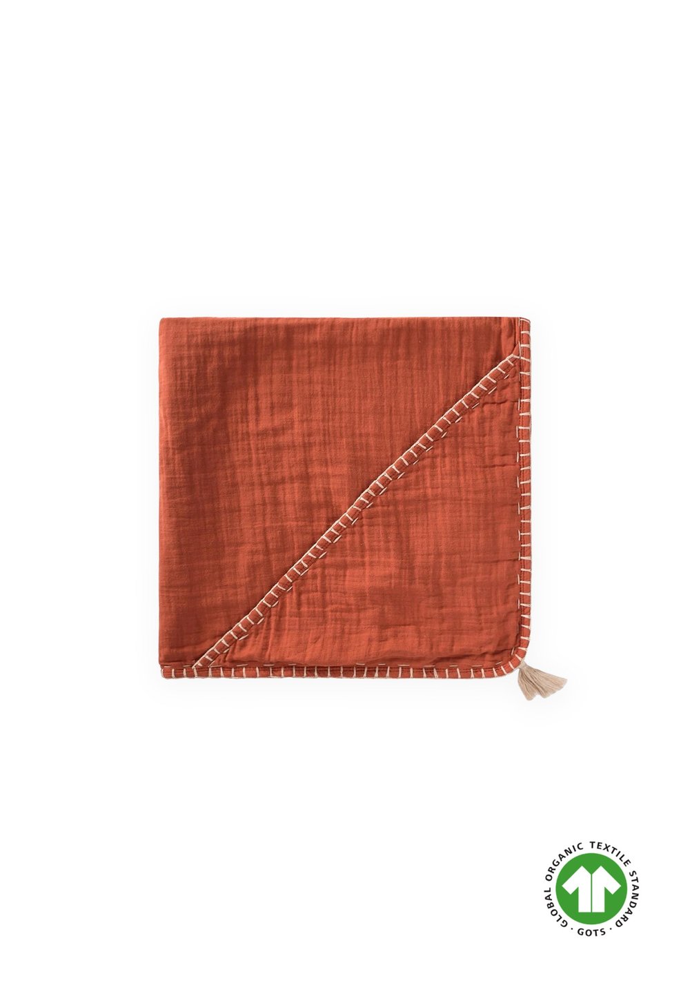 Çift Kat El İşi Organik Müslin Üçgen Havlu (Yıkanmıştır) 75X75 cm Rust