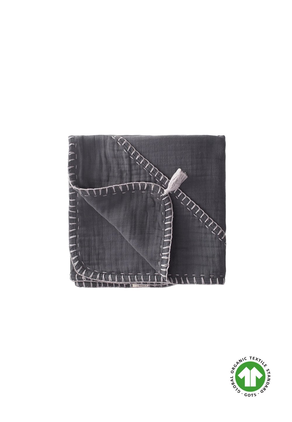 Çift Kat El İşi Organik Müslin Üçgen Havlu (Yıkanmıştır) 75X75 cm Antrasit