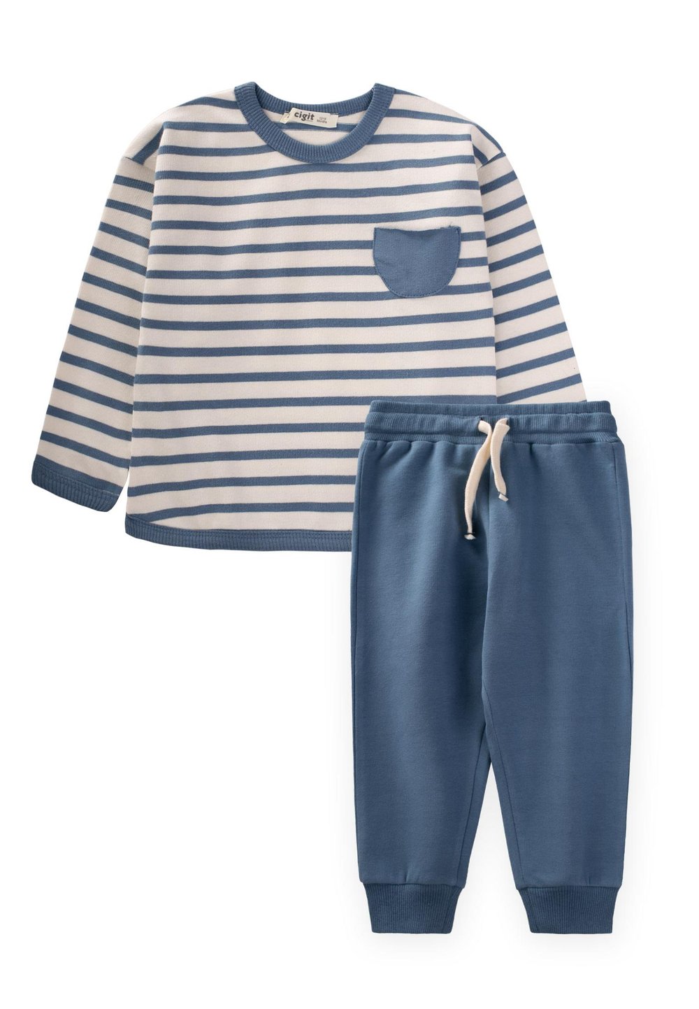 Çizgili Sweatshırt Takım 1-7 Yaş İNDİGO MAVİ