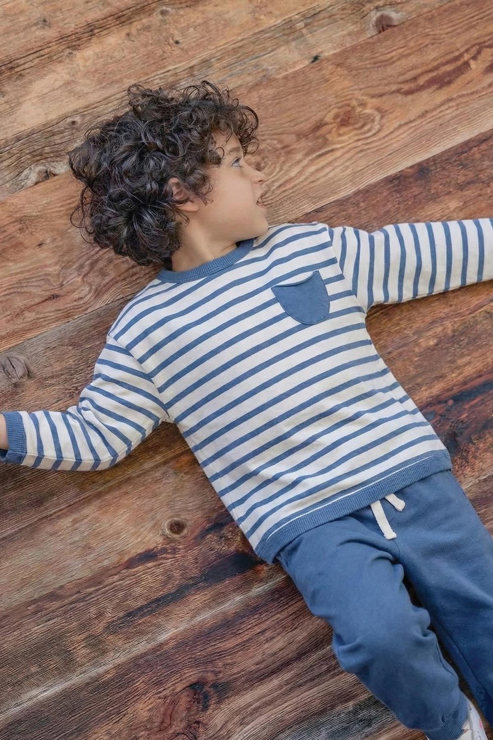 Çizgili Sweatshırt Takım 1-7 Yaş İNDİGO MAVİ