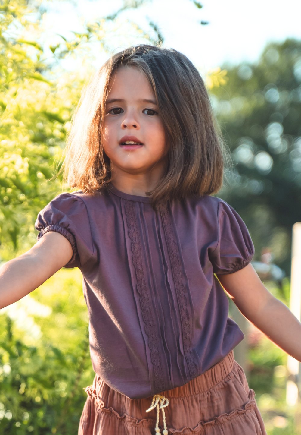 Dantel Şeritli Bluz 1-5 Yaş Mürdüm