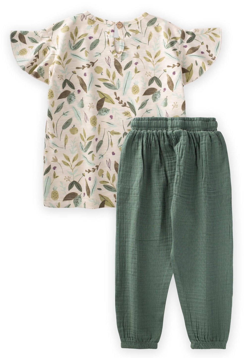 Desenli Organic Müslin Şalvarlı Takım 2-8 Yaş Ekru - Haki