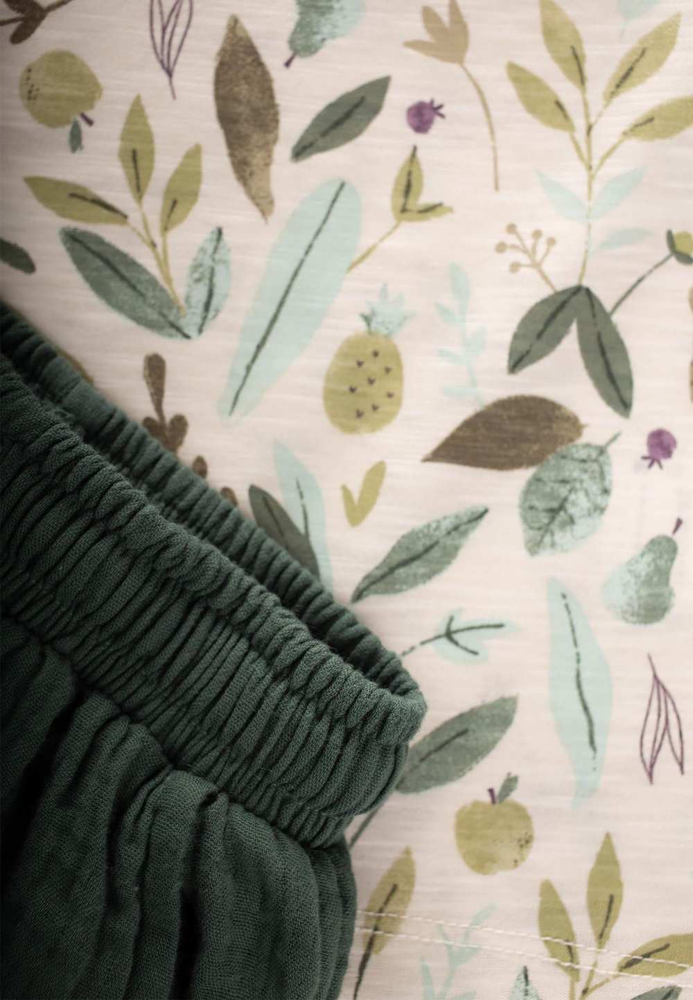 Desenli Organic Müslin Şalvarlı Takım 2-8 Yaş Ekru - Haki