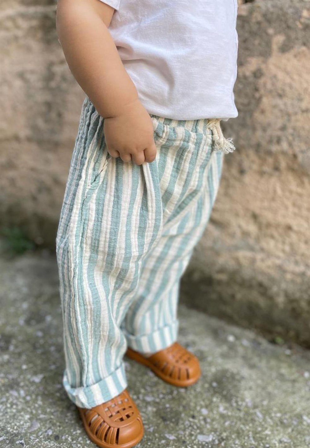 Müslin Pantolon 1-7 Yaş YEŞİL ÇİZGİLİ 