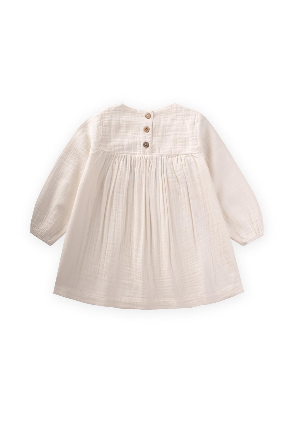 Nakışlı Fırfırlı Mevsimlik Organik Müslin Elbise 1-8 Yaş Ekru