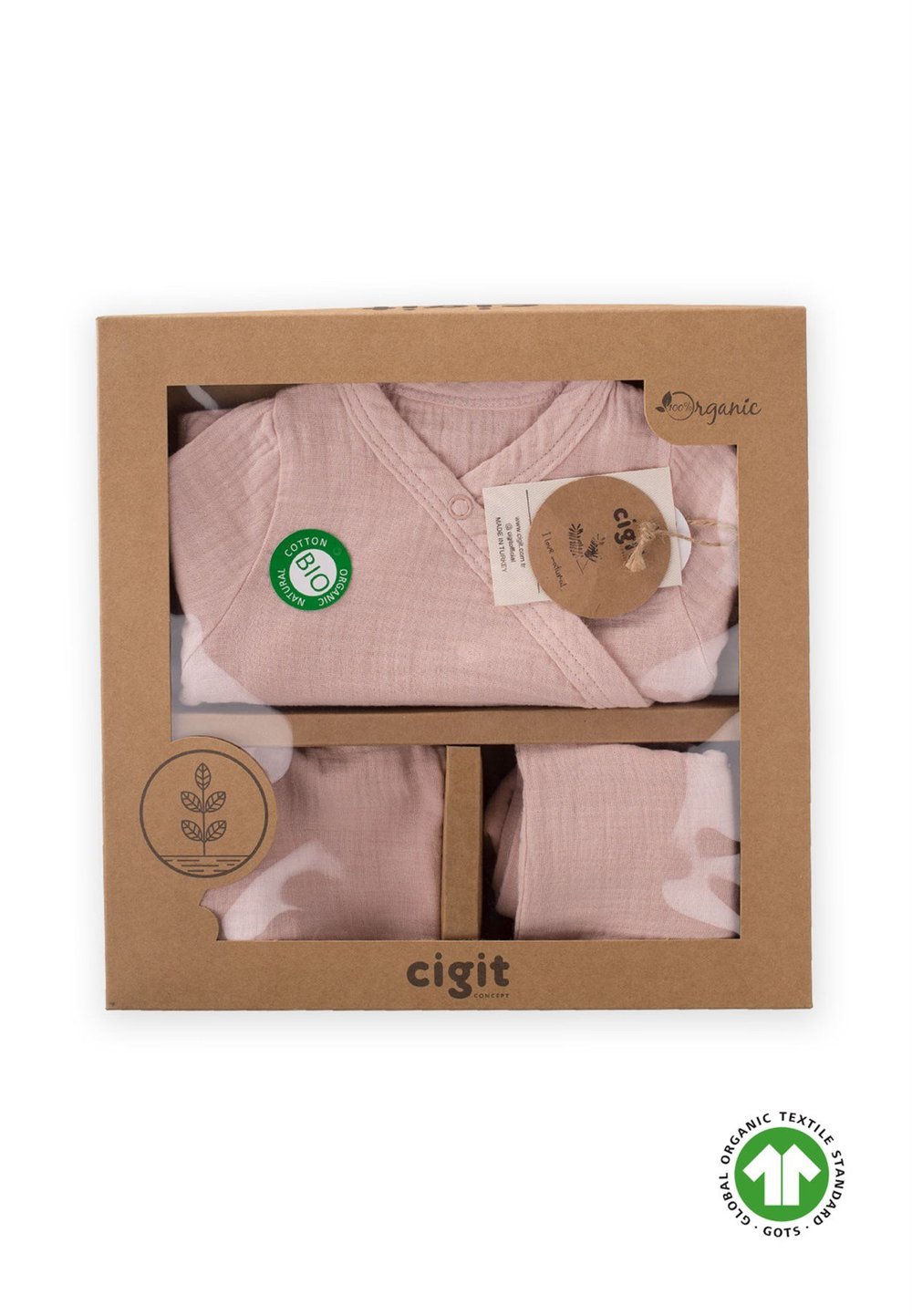 Organik Hastahane Çıkışı Bebek Takımı 0-3 Ay PUDRA PEMBE