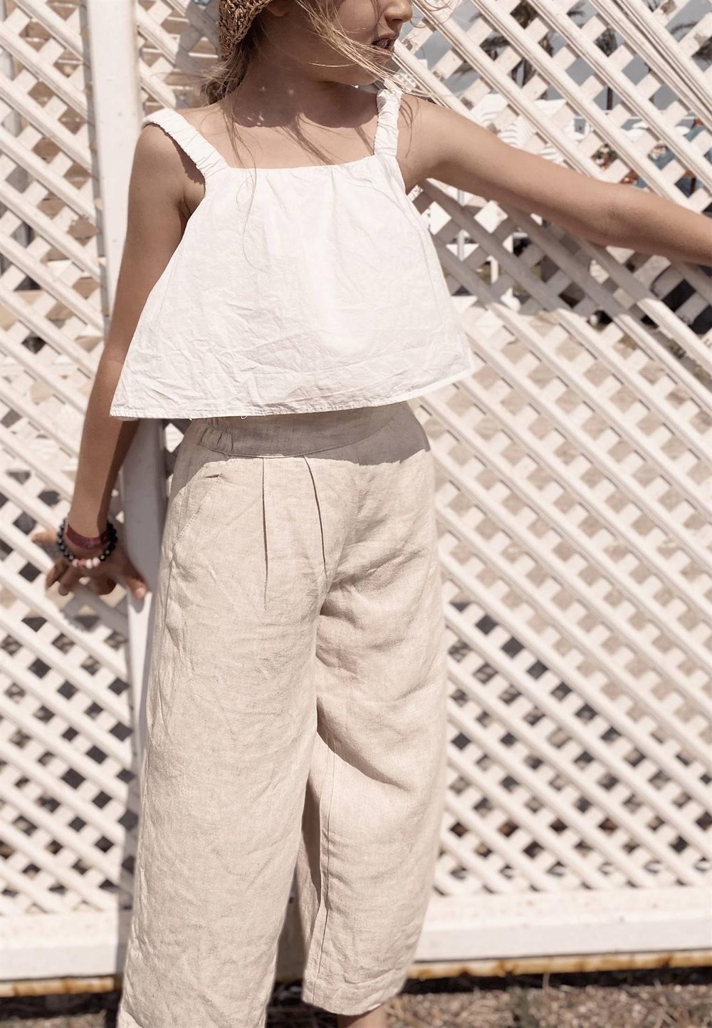 Pileli Bol Pantolon 2-7 Yaş NATUREL