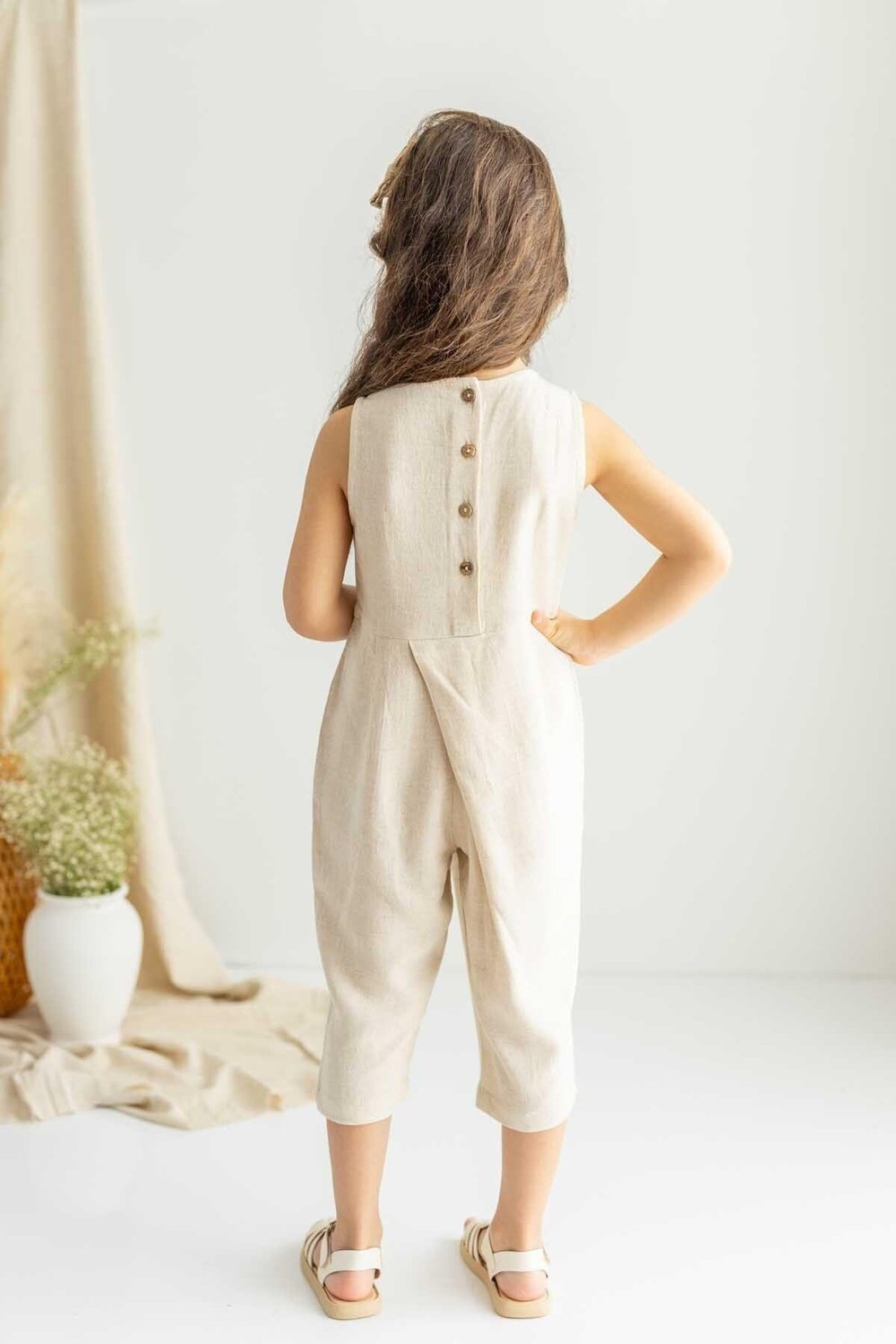 Sarh Pileli Keten Tulum 2-6 Yaş Naturel