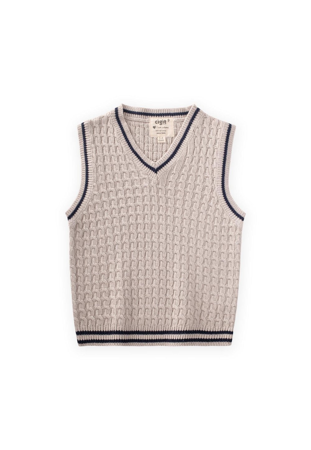 Saş Örgü Triko Süeter 3-9 Yaş Taş