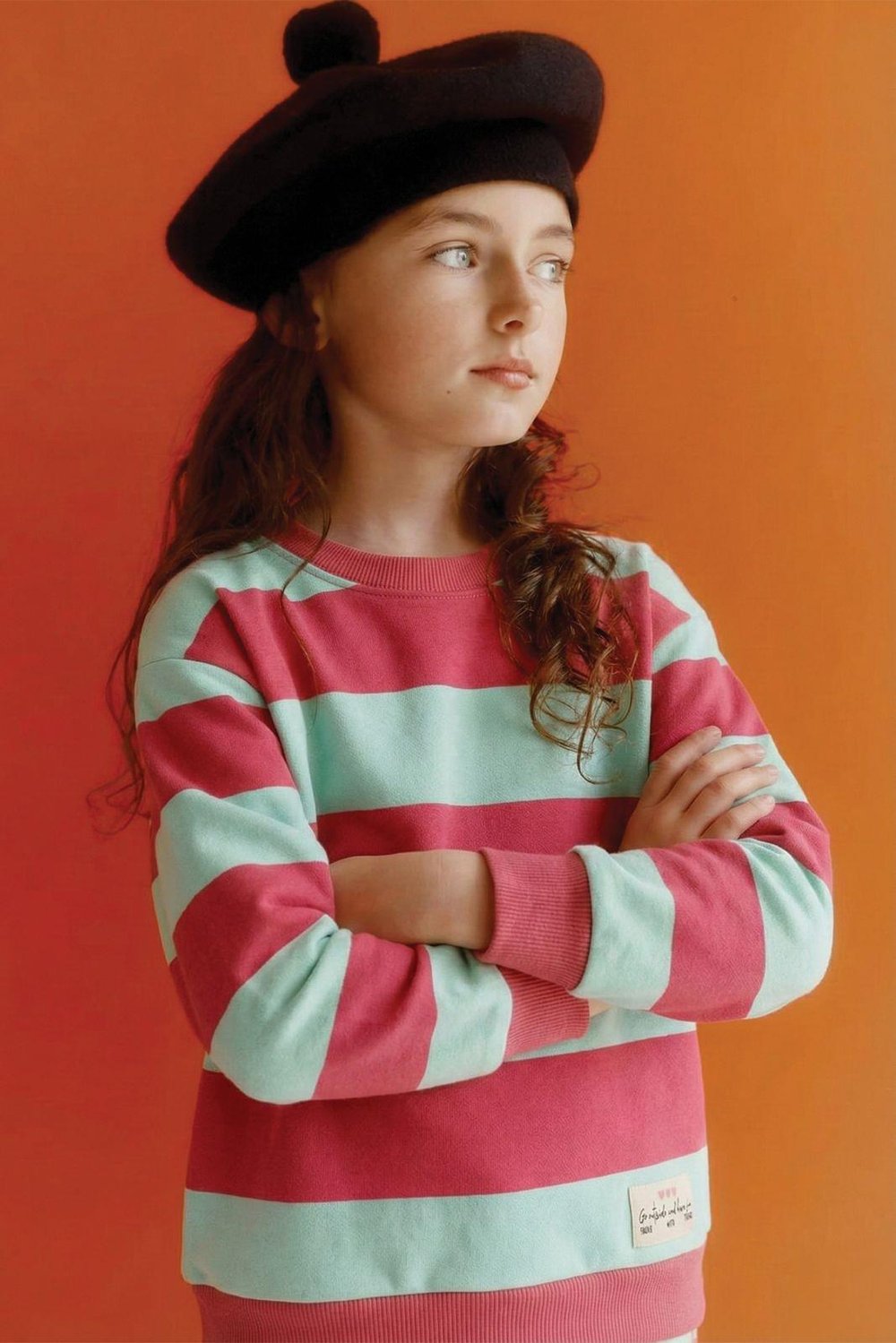 Sweatshirt 4-12 Yaş Mint Mercan Cizgili
