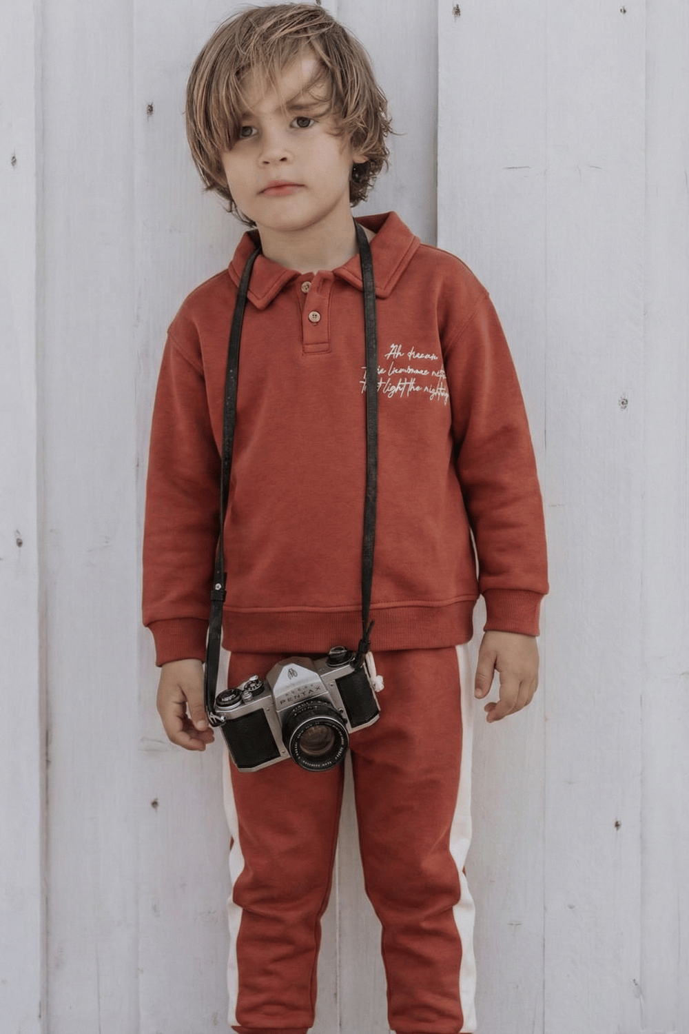Yakalı Nakış İşlemeli Sweatshirt Takım 2-10 Yaş Kiremit