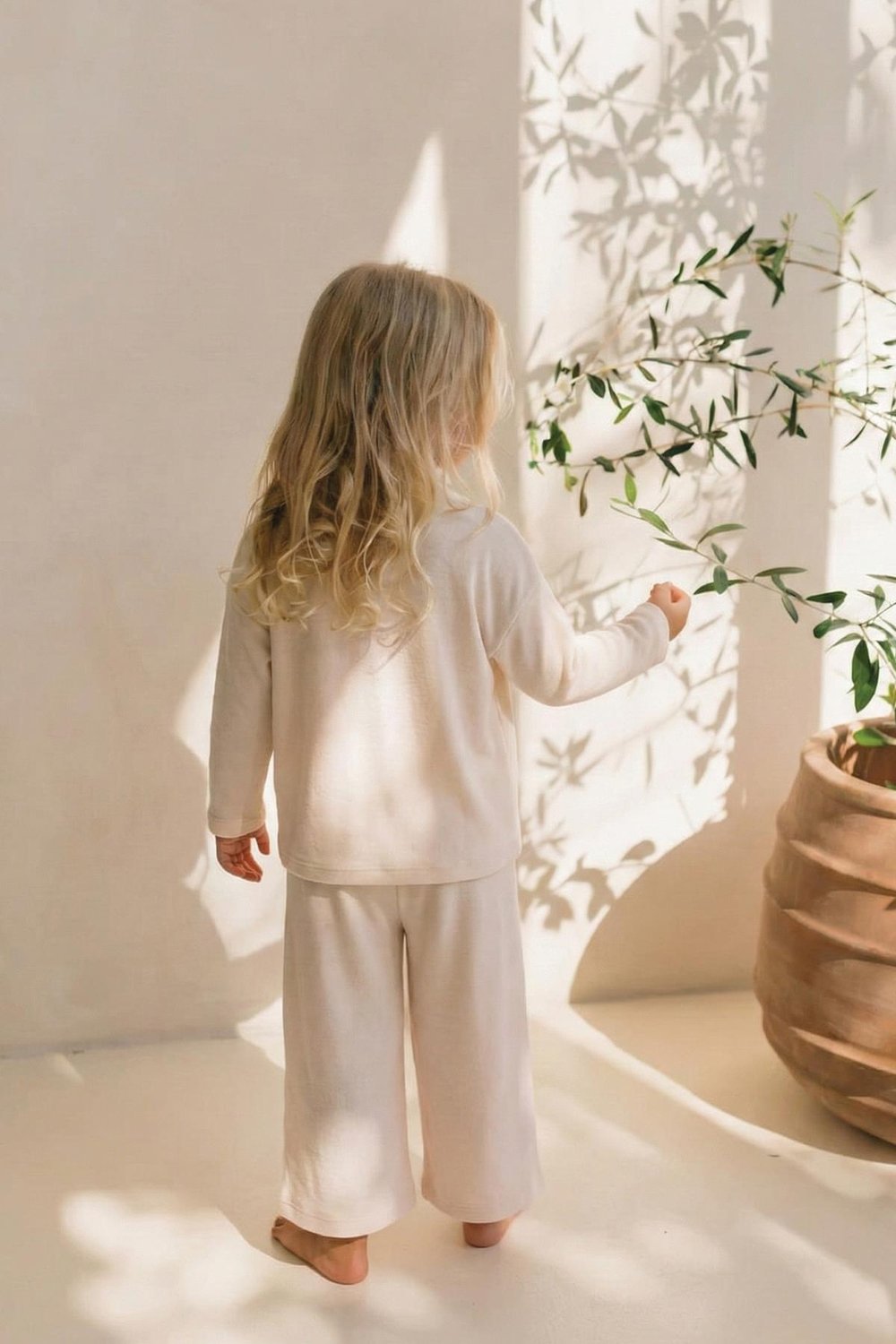 Yumuşak Dökümlü Oversize Bambu Takım 3-10 Yaş Ekru