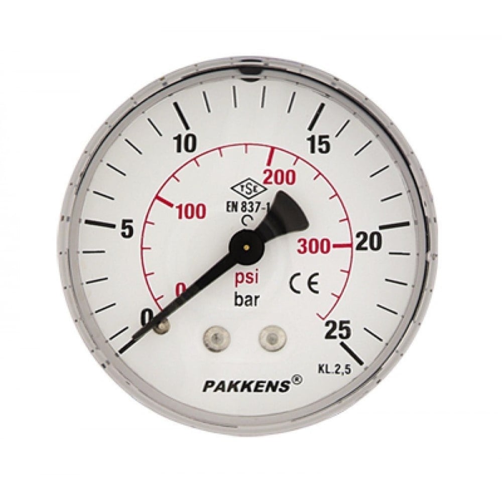 Pakkens 0-1 Bar 100 mm Arkadan Bağlantılı Kuru Manometre G 1/4 inç