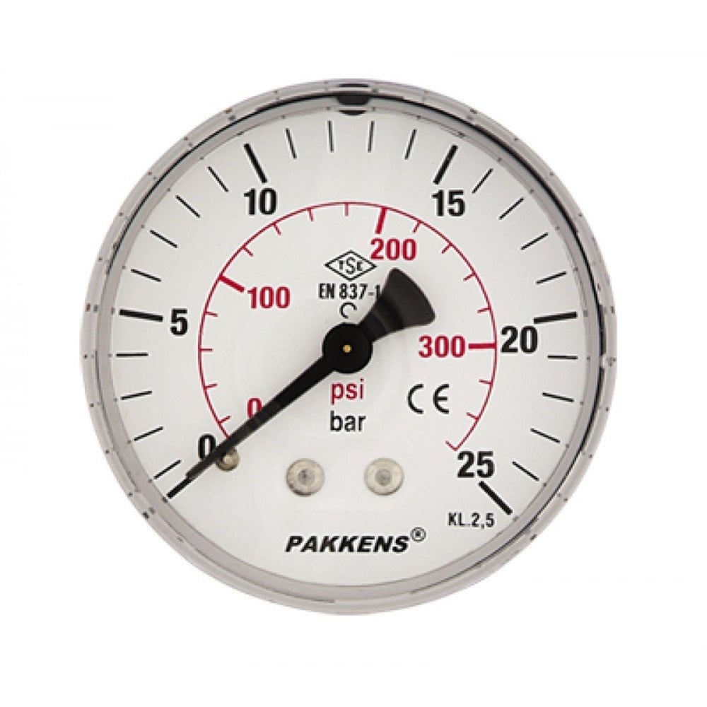 Pakkens 0-1.6 Bar 63 mm Arkadan Bağlantılı Kuru Manometre G 1/4 inç