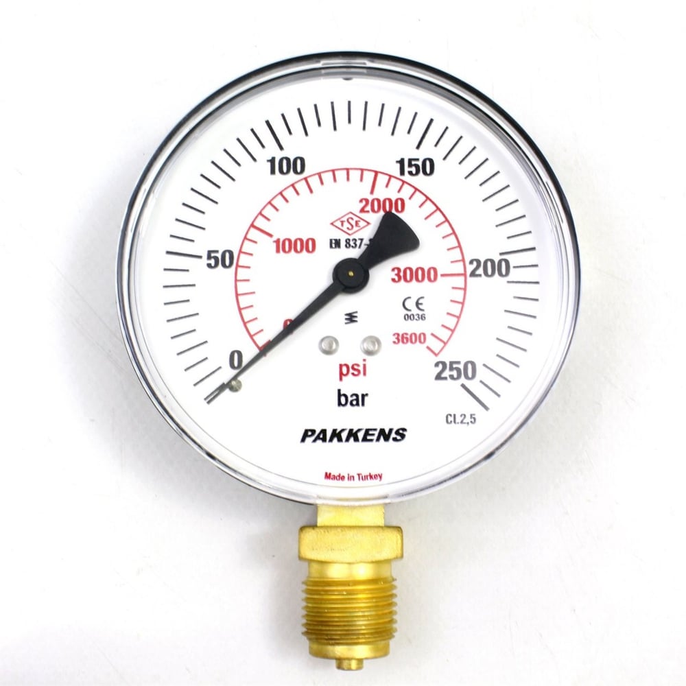 Pakkens 0-250 Bar 100 mm Alttan Bağlantılı Kuru Manometre G 1/2 inç