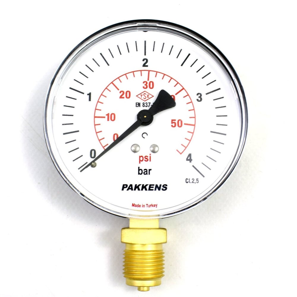 Pakkens Çap 50 0/4 Bar Kuru Tip Basınç Ölçer, Manometre, Basınç Göstergesi 1/4
