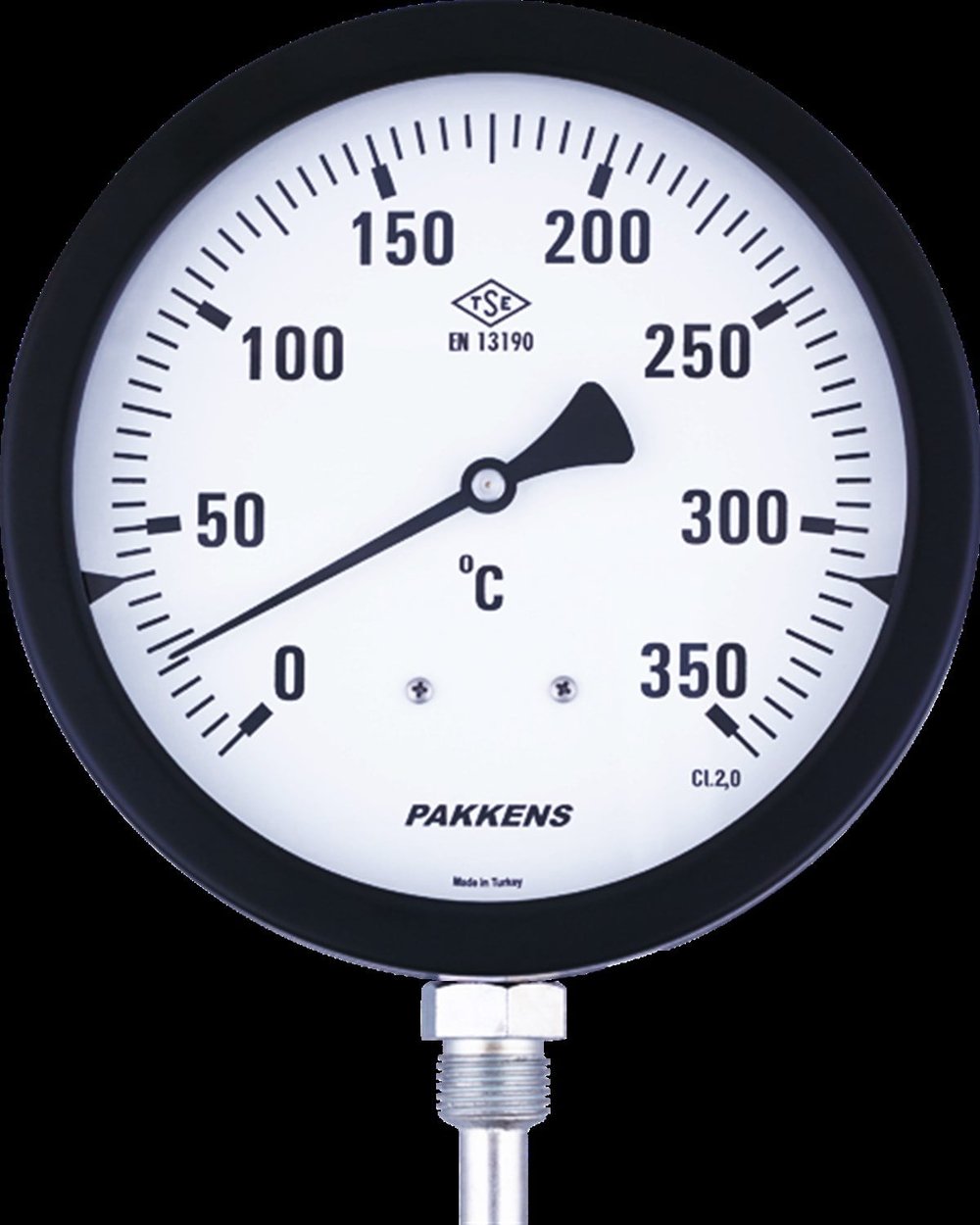 Pakkens Termometre 0-500 °C Çap 160 mm Daldırma Boyu 10 cm Alttan Bağlantılı G 1/2 inç