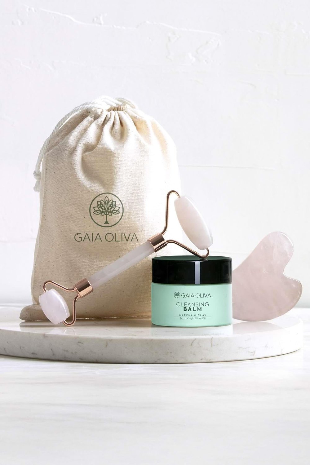 Temizleyici Balm, Pembe Kuvars Face Roller ve Gua Sha Masaj Taşı Seti
