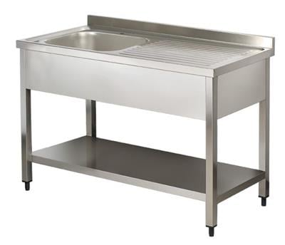 PASLANMAZ TEKLİ SOL EVYELİ TABAN RAFLI SIRTLI ÇALIŞMA TEZGAHI 120X60X85 DEMONTE 