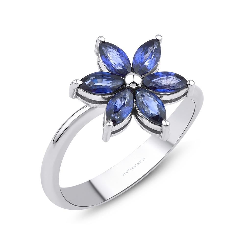 1.14 KaratSafir Çiçek Desenli Pırlanta Safir Yüzük