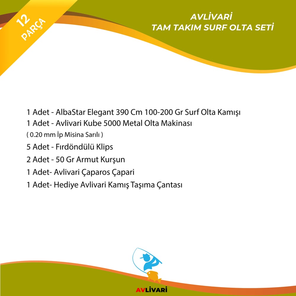 AlbaStar Elegant 390 Cm100-200 Gr Olta Kamışı - Avlivari Kube 5000 Metal Olta Makinası Tam Takım Kıyı Hobi Olta Seti