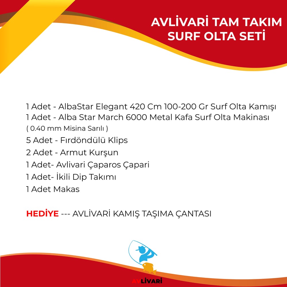 AlbaStar Elegant 420 cm 100-200 Gr - Albastar March 6000 Tam takım Kıyı Hobi Surf Olta Seti
