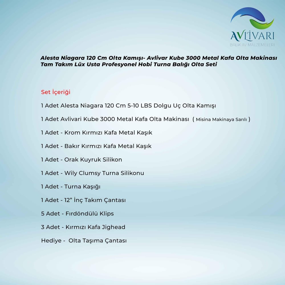 Alesta Niagara 120 Cm Olta Kamışı- Avlivar Kube 3000 Metal Kafa Olta Makinası Tam Takım Lüx Usta Profesyonel Hobi Turna Balığı Olta Seti
