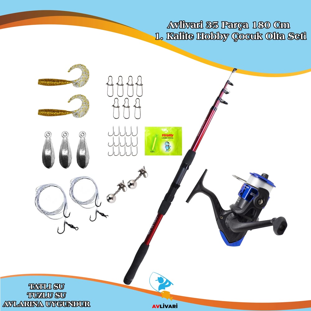 Avlivari 35 Parça 180 Cm 1. Kalite Hobby Çocuk Olta Seti