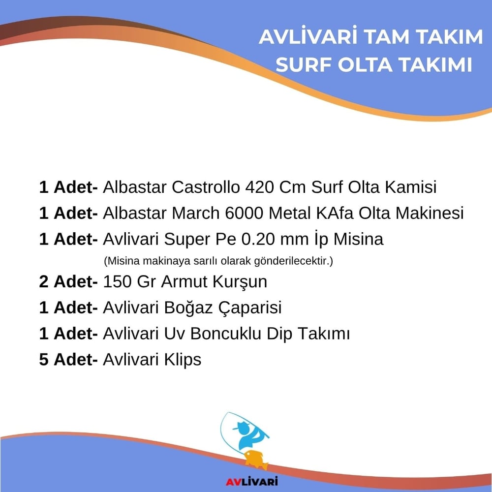 Avlivari AlbaStar Castrollo 420 cm 100-200 gr Carbon Surf Olta Seti + AlbaStar March 6000 Metal Olta Makinesi Tam Takım Kıyı Balıkçılığı