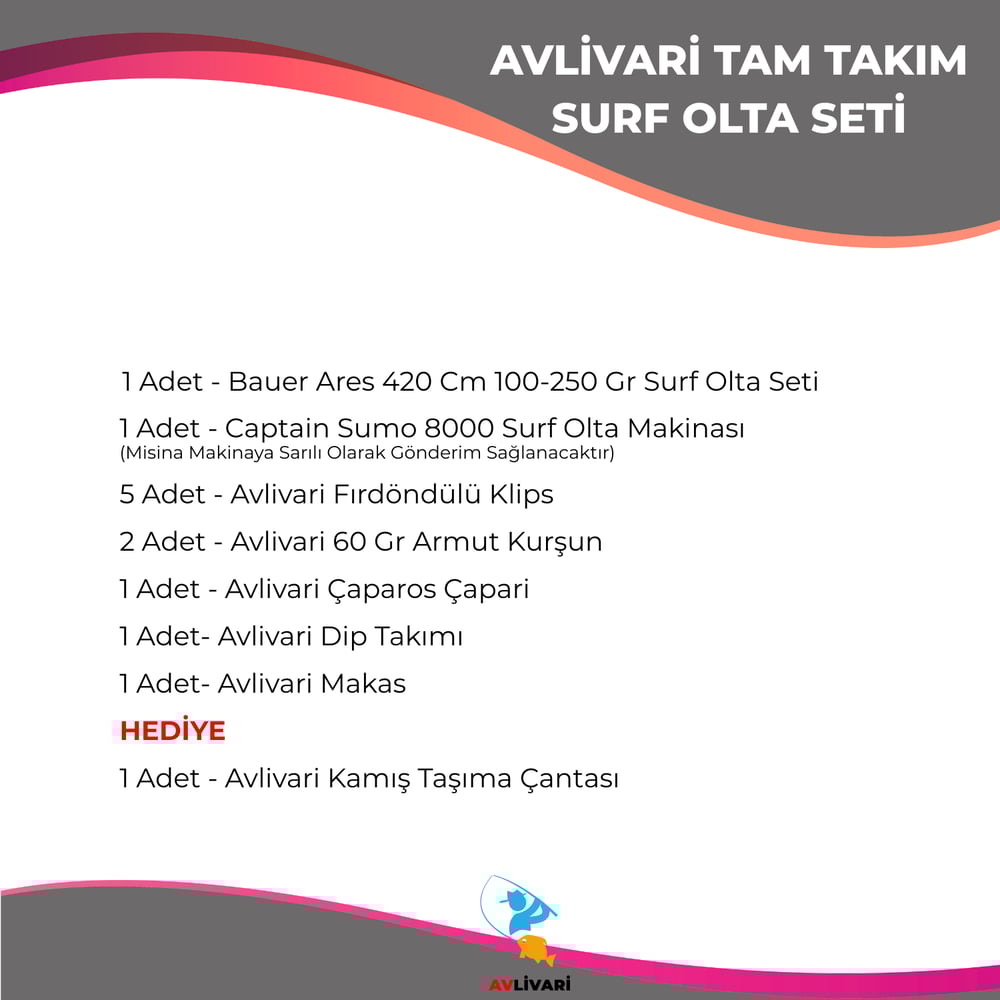 Avlivari Bauer Ares 420 Cm 100-250 Gr - Captain Sumo 8000 Tam Takım Kıyı Hobi Profesyonel Surf Olta Seti