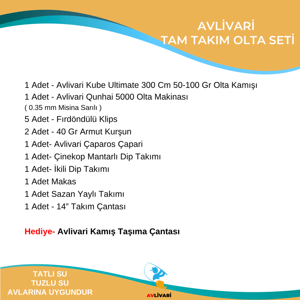 Avlivari Kube Ultimate 300 Cm 50-100 Gr Olta Kamışı - Avlivari Qunhai 5000 Olta Makinası Tam Takım Kıyı Hobi Olta Seti