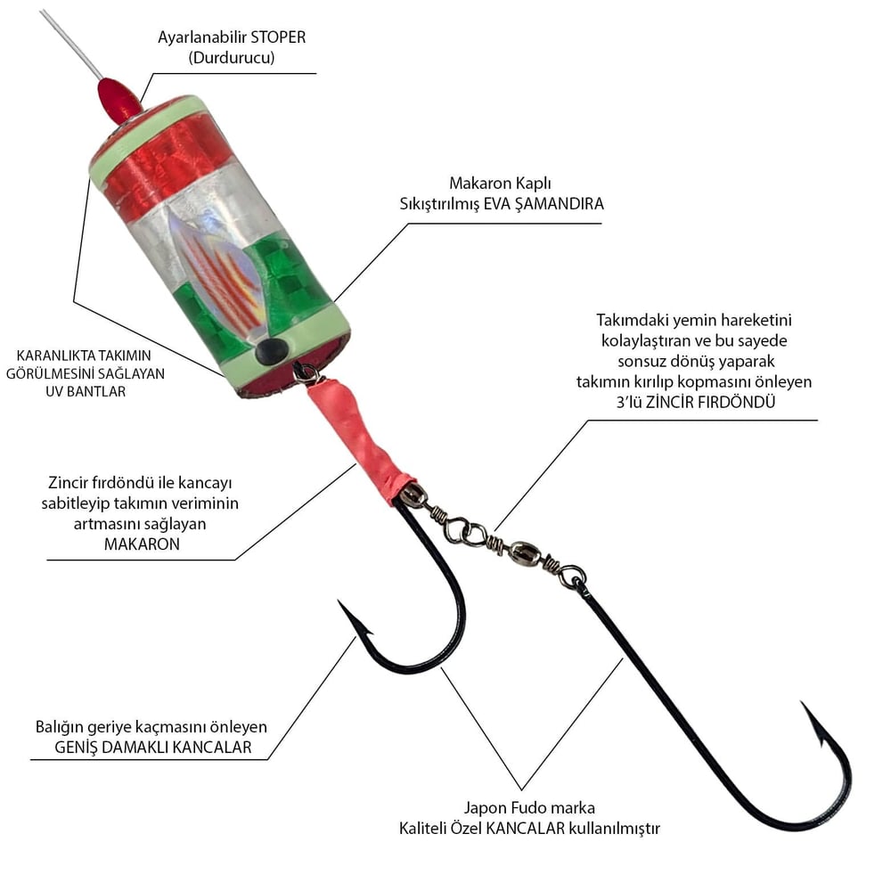 Avlivari Özel El Yapımı Mantarlı Sarı Kanat - Lüfer - Çinekop Takımı 60 Gram