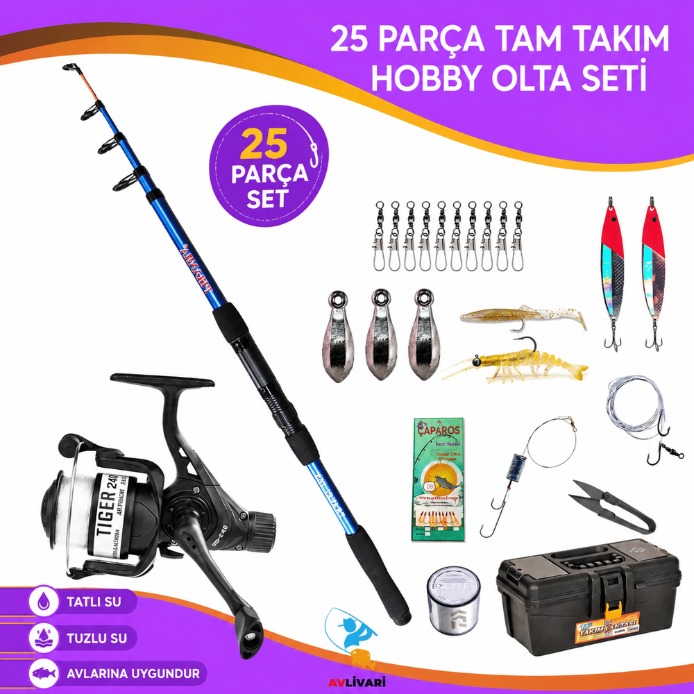 Avlivari Piranha Travel 210 Cm Olta Kamışı TIGER RD-240 4000 Makine Full Hobi Olta Seti
