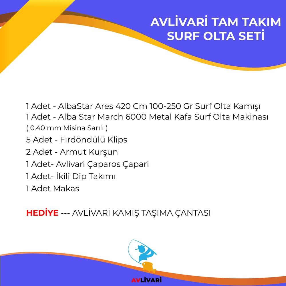 Bauer Ares 420 cm 100-250Gr - Albastar March 6000 Tam takım Kıyı Hobi Surf Olta Seti