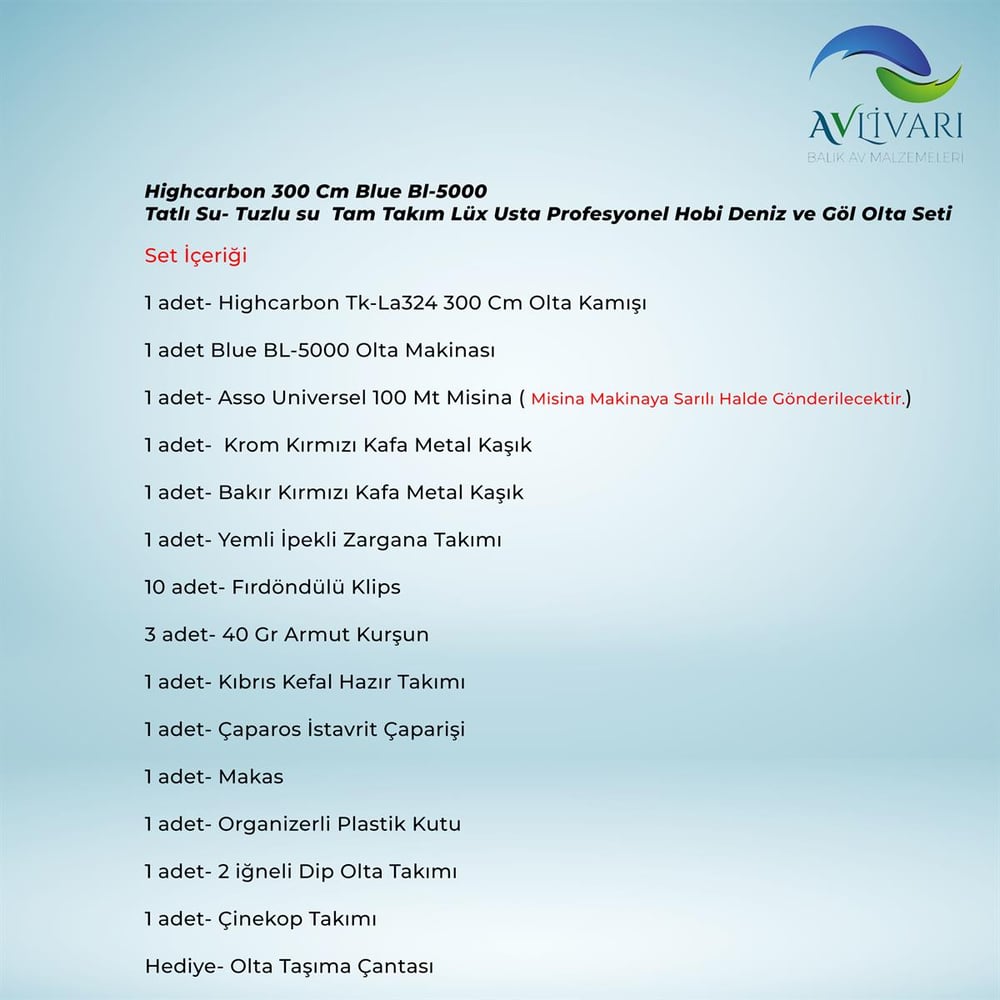 Highcarbon 300 Cm Blue Bl-5000   Tatlı Su- Tuzlu su  Tam Takım Lüx Usta Profesyonel Hobi Deniz ve Göl Olta Seti