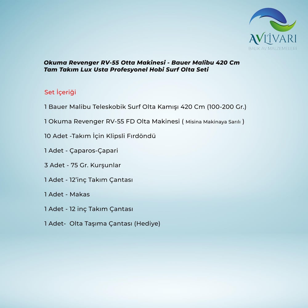 Okuma Revenger RV-55 Otta Makinesi - Bauer Malibu 420 Cm Tam Takım Lux Usta Profesyonel Hobi Surf Olta Seti 