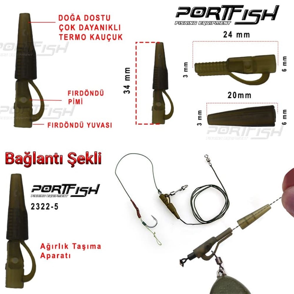 Portfish 2322-5 Safety Lead Clip and Tail Rubber 6 Adet Sazan Ağırlık Taşıma Aparatı
