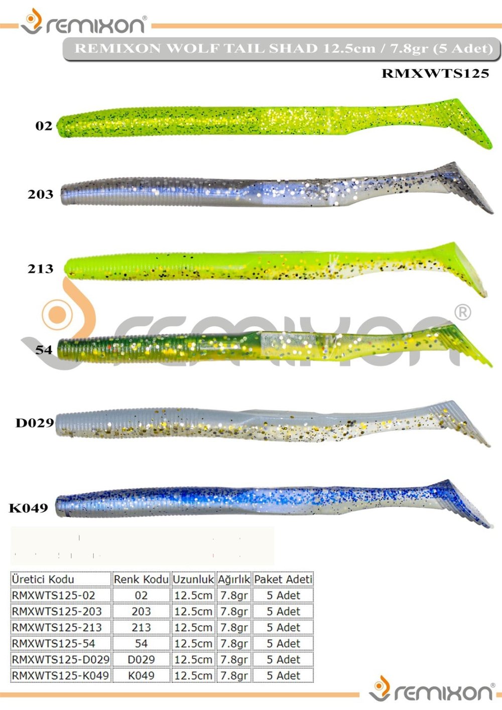 REMIXON WOLF TAIL SHAD 12,5 CM ( 5 ADT )