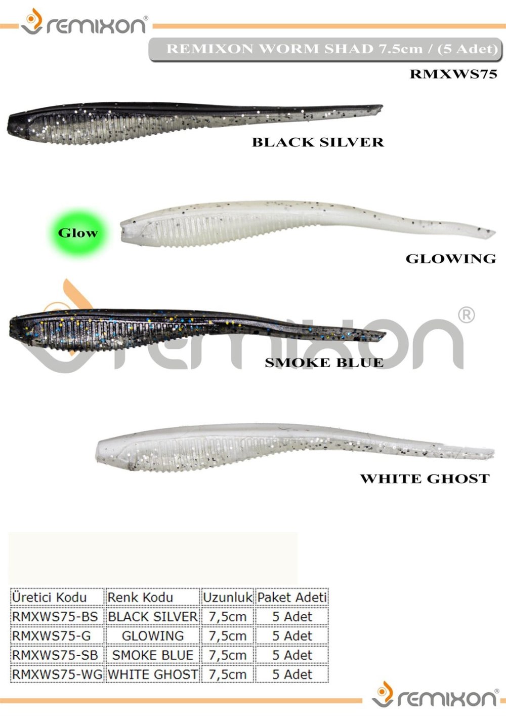 REMIXON WORM SHAD 7,5 CM ( 5 ADT )